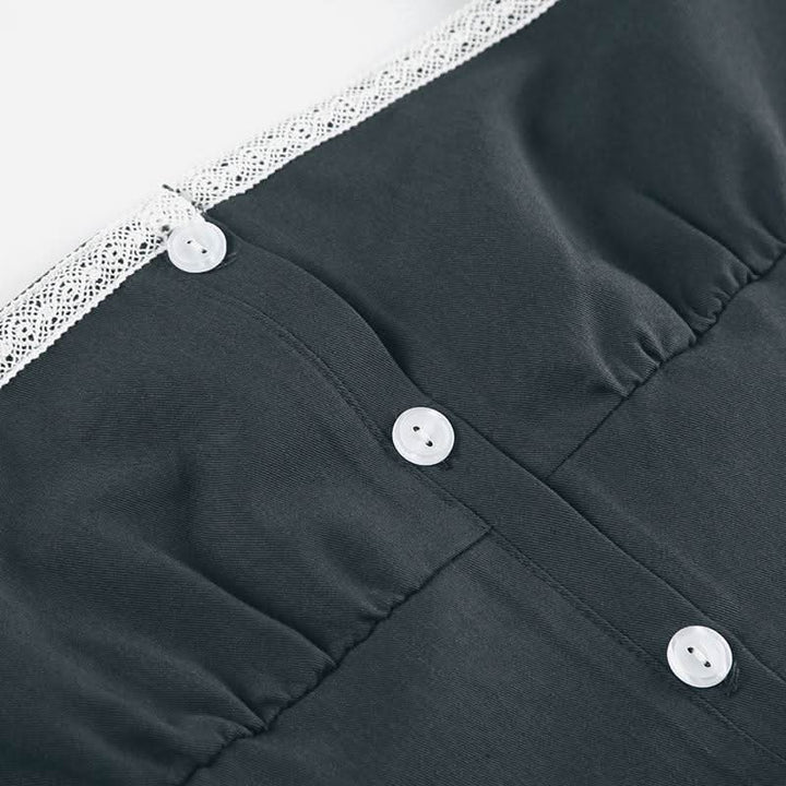 Square neck lace hem button ruched backless top  | Festival Outfits Women