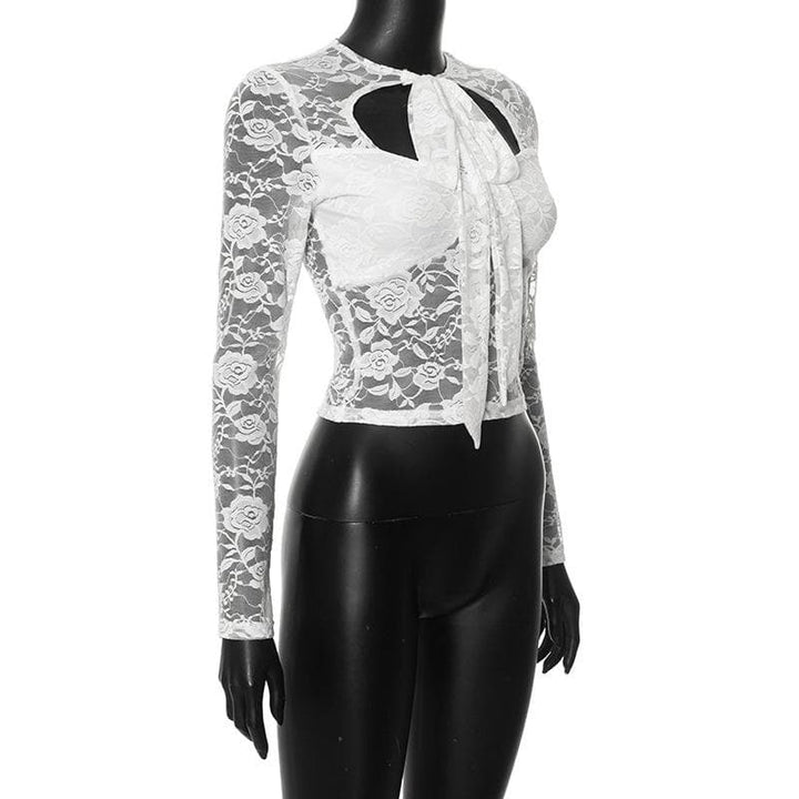Long sleeve lace knotted crop top  | Festival Outfits Women