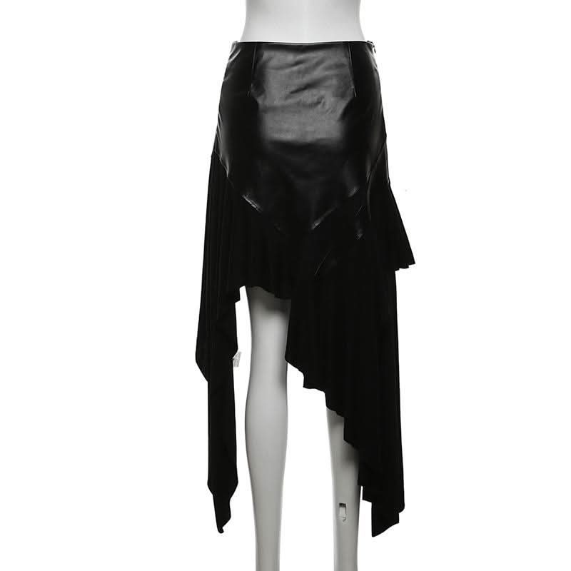 PU leather patchwork irregular midi skirt Cargo Mini Skirt  | Festival Outfits Women