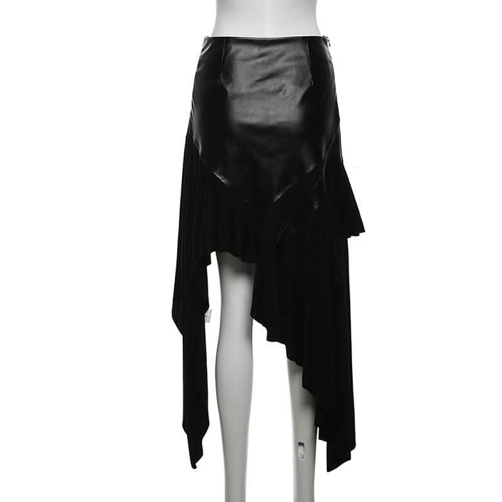 PU leather patchwork irregular midi skirt Cargo Mini Skirt  | Festival Outfits Women