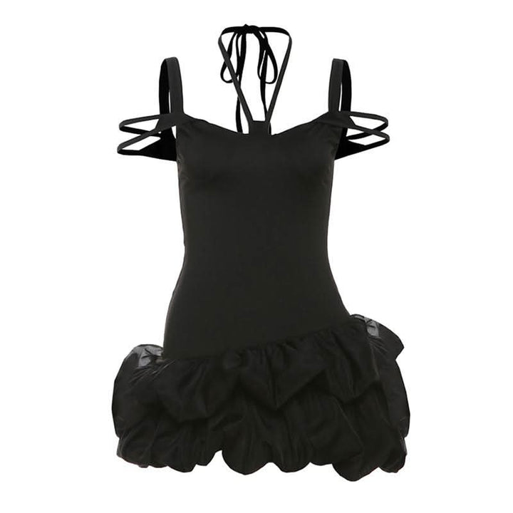Halter self tie hollow out ruched solid cut out mini dress  | Festival Outfits Women-final-sale