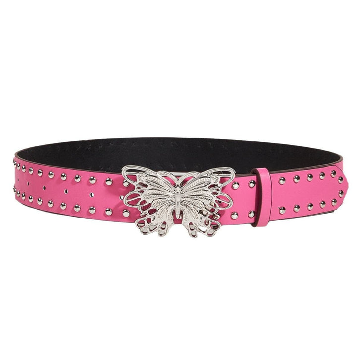 Silver butterfly hollow out beaded PU leather belt  | Festival Outfits Women