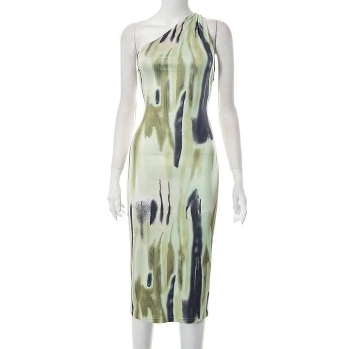 One shoulder backless tie dye irregular midi dress-final-sale  | Festival Outfits Women