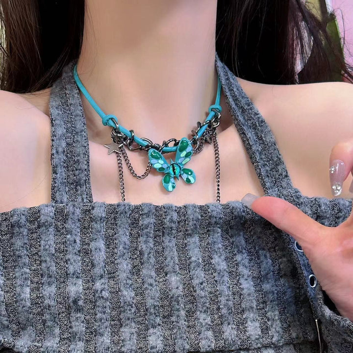 Metal chain green butterfly decor choker necklace  | Festival Outfits Women