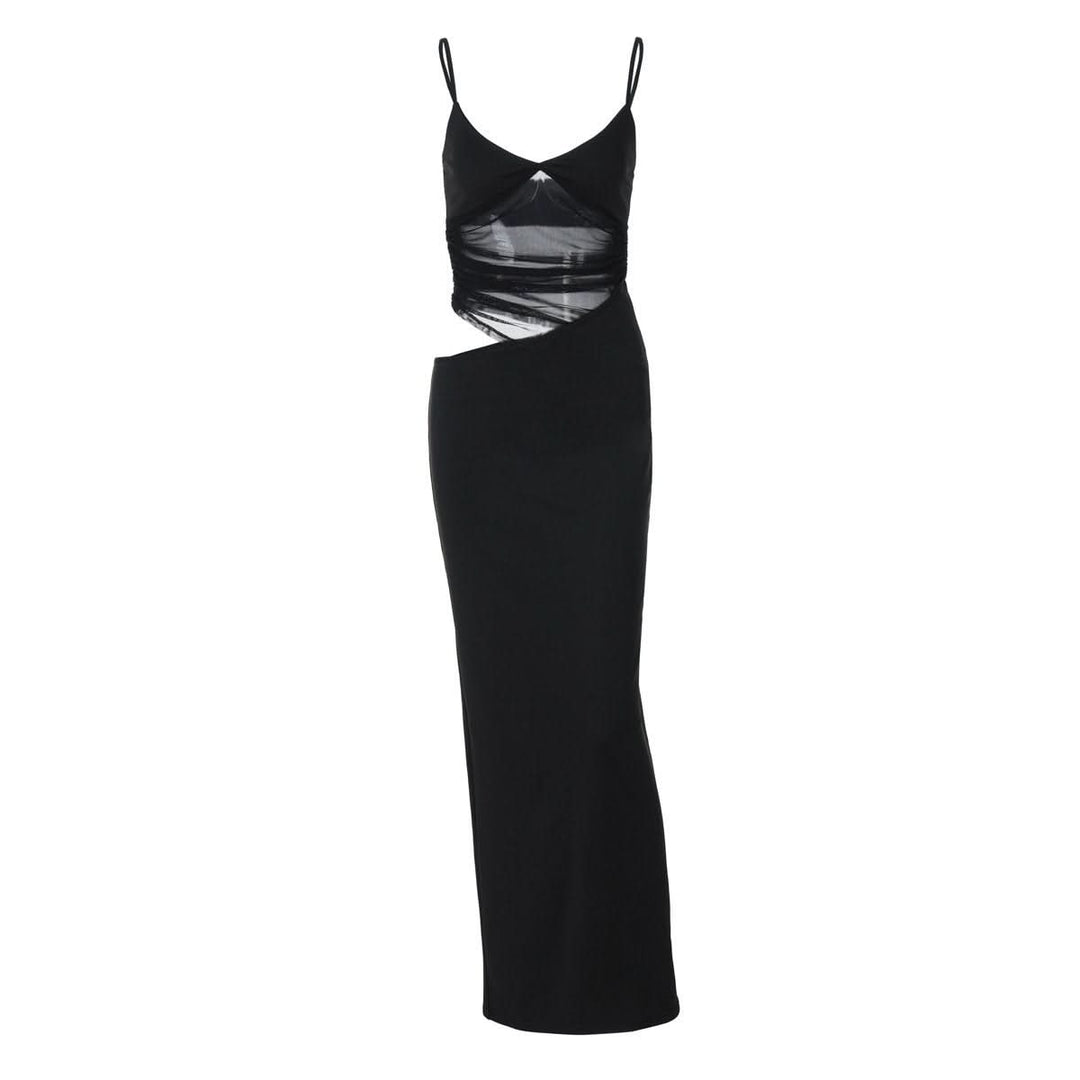 V neck mesh hollow out cami cut out maxi dress  | Festival Outfits Women