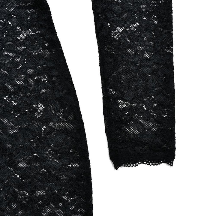 Lace see through square neck long sleeve zip-up solid maxi dress-final-sale  | Festival Outfits Women