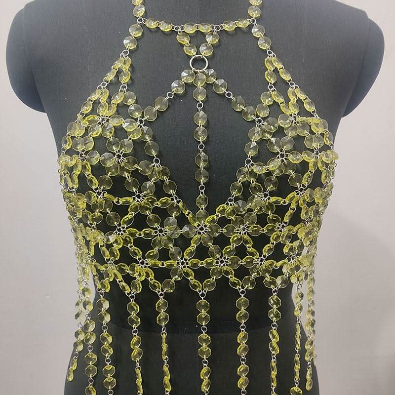 Halter o ring hollow out crystal tassels cut out top  | Festival Outfits Women