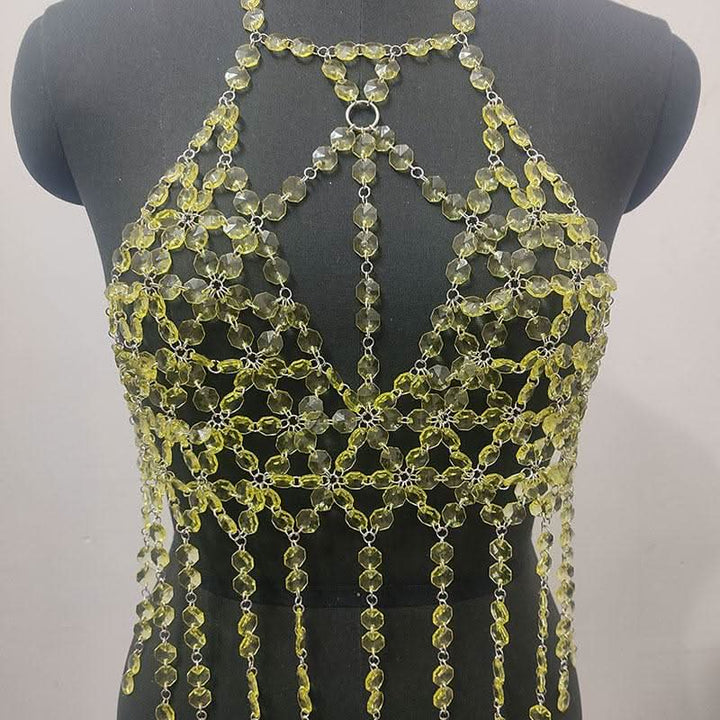 Halter o ring hollow out crystal tassels cut out top  | Festival Outfits Women