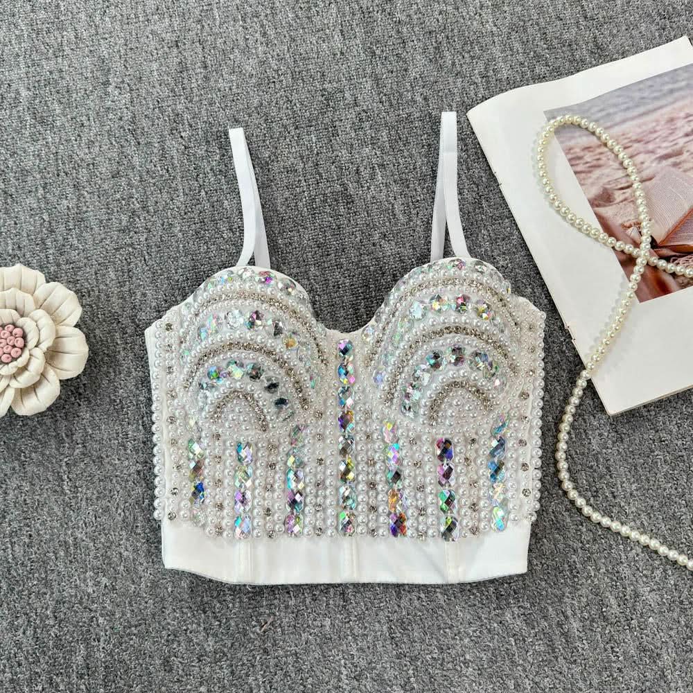 Beaded v neck button backless cami top  | Festival Outfits Women