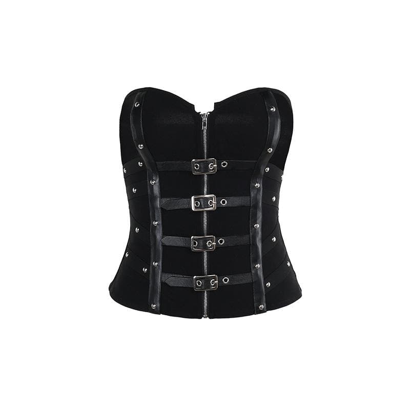 PU leather patchwork buckle zip-up tube top  | Festival Outfits Women