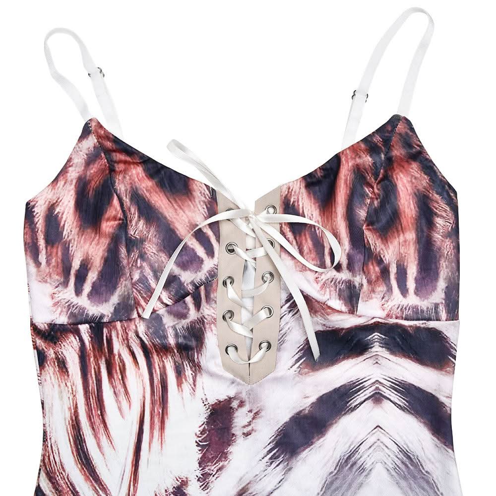 V neck self tie leopard print backless cami maxi dress  | Festival Outfits Women