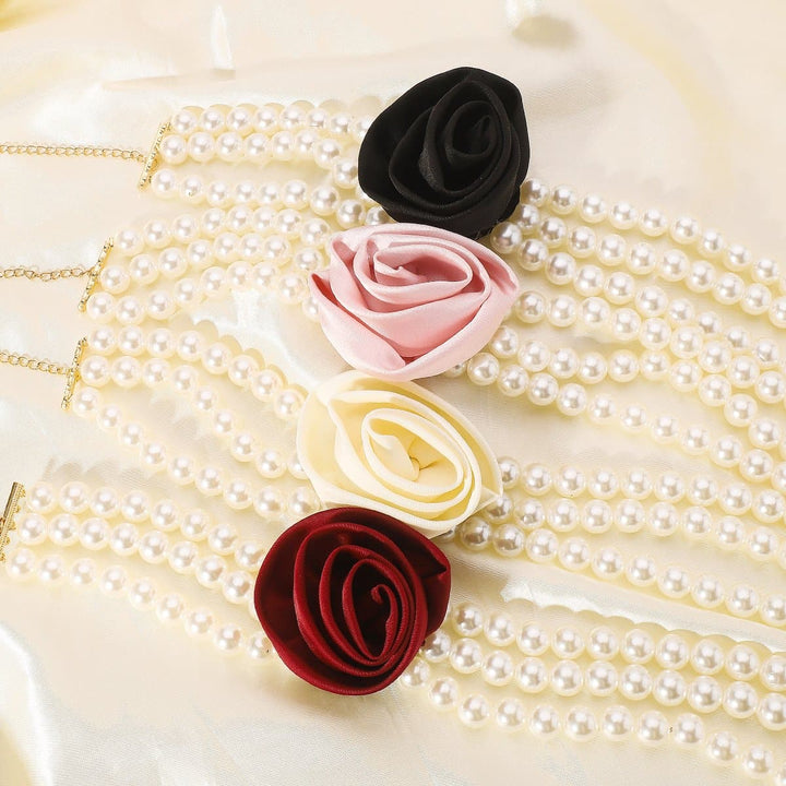 Rose decor faux pearl layered necklace  | Festival Outfits Women