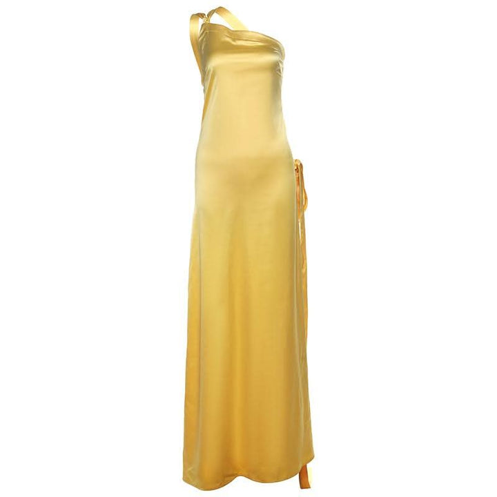 One shoulder satin backless knotted maxi dress  | Festival Outfits Women