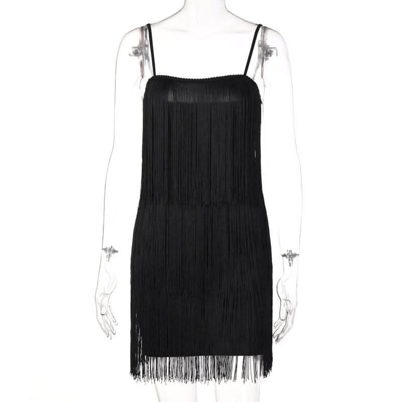 Tassels zip-up solid square neck backless cami mini dress-final-sale  | Festival Outfits Women