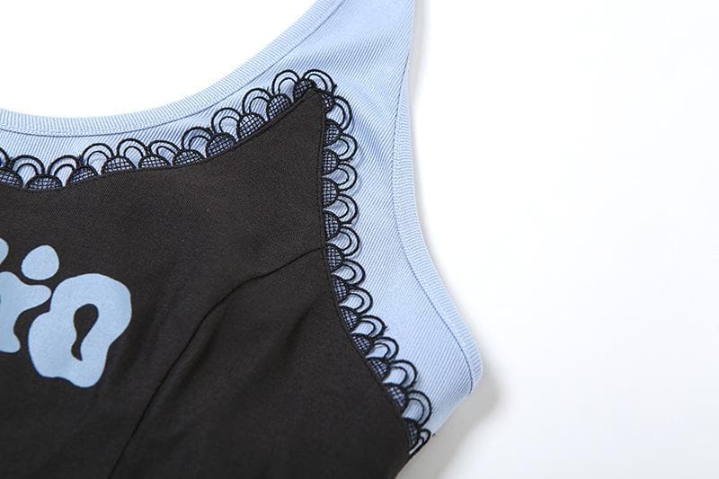 Halter lace patchwork letter pattern top-final-sale  | Festival Outfits Women