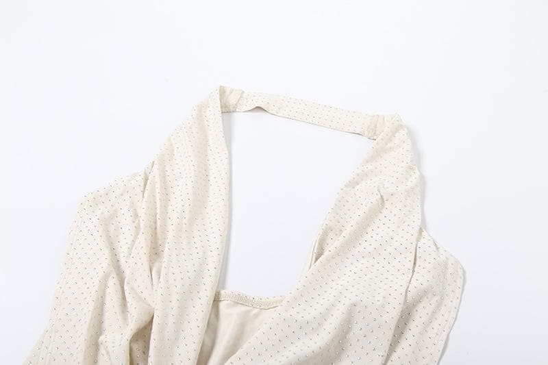 Halter cowl neck beaded low cut mini dress  | Festival Outfits Women
