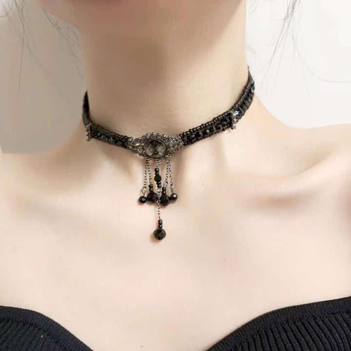 Rhinestone crystal pendant beaded layered choker necklace  | Festival Outfits Women