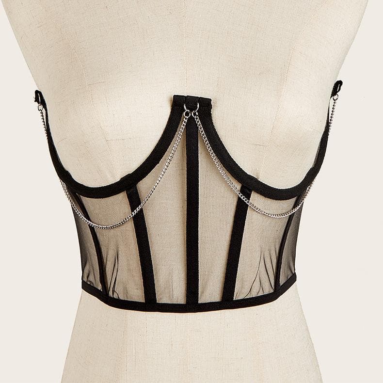 Mesh stitch metal chain lace up corset  | Festival Outfits Women