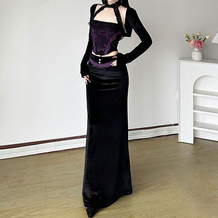 Velvet lace hem beaded maxi skirt  | Festival Outfits Women