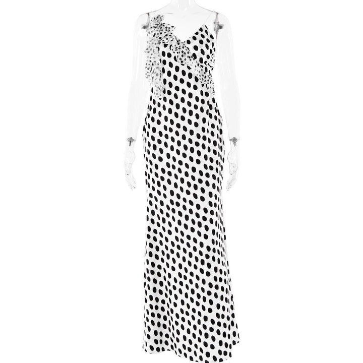 Polka dot flower applique ruffle cami maxi dress  | Festival Outfits Women