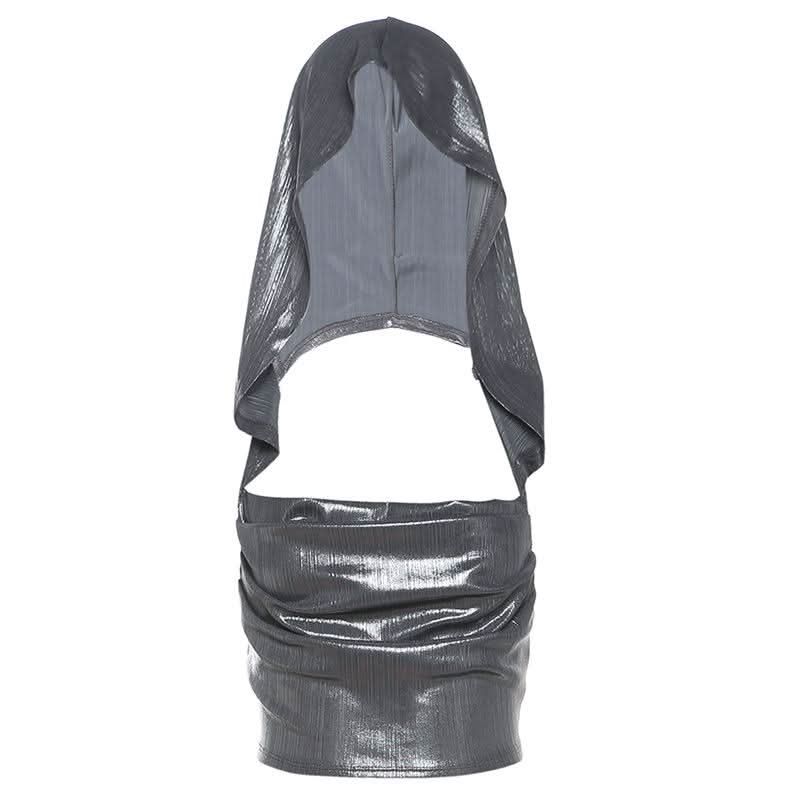Hoodie metallic backless lace up crop top  | Festival Outfits Women-final-sale