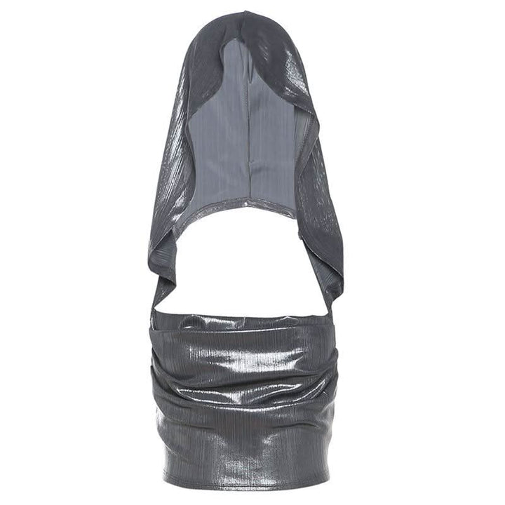 Hoodie metallic backless lace up crop top  | Festival Outfits Women-final-sale