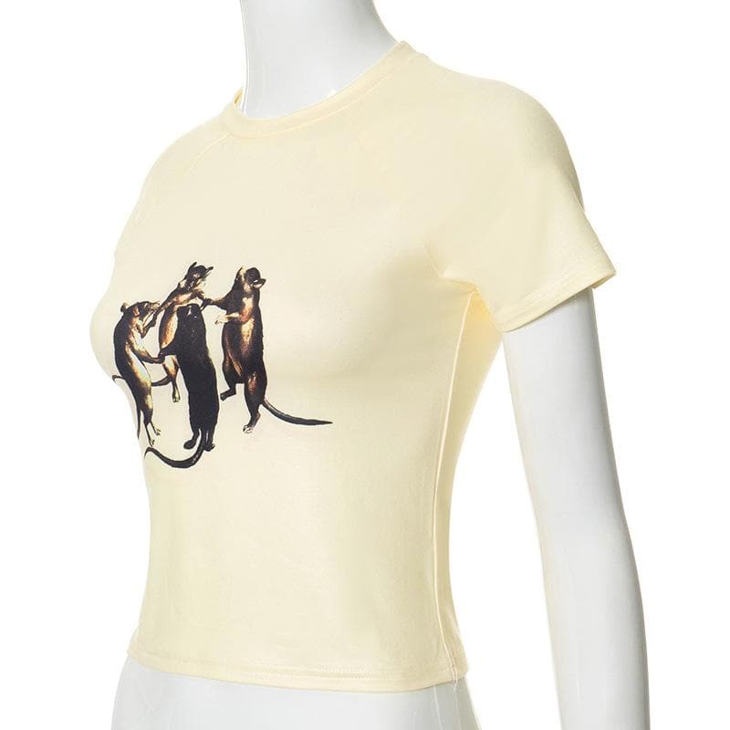 Short sleeve crew neck mice print top  | Festival Outfits Women-final-sale