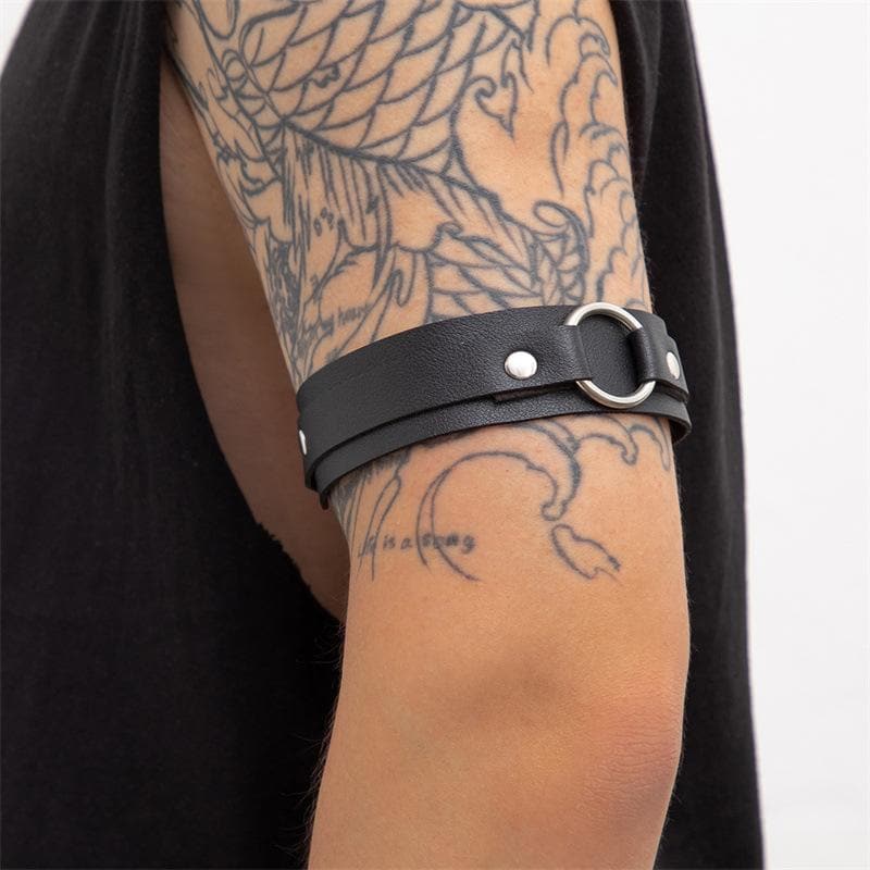 O ring rivet PU leather arm cuff  | Festival Outfits Women