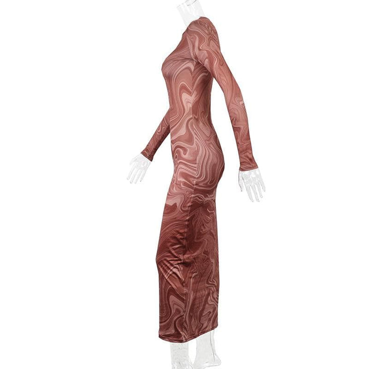 Long sleeve ripple crewneck contrast midi dress  | Festival Outfits Women