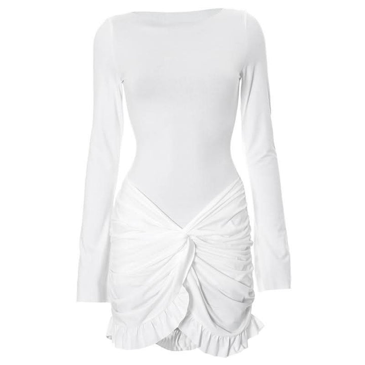 Long sleeve crewneck ruched mini dress  | Festival Outfits Women