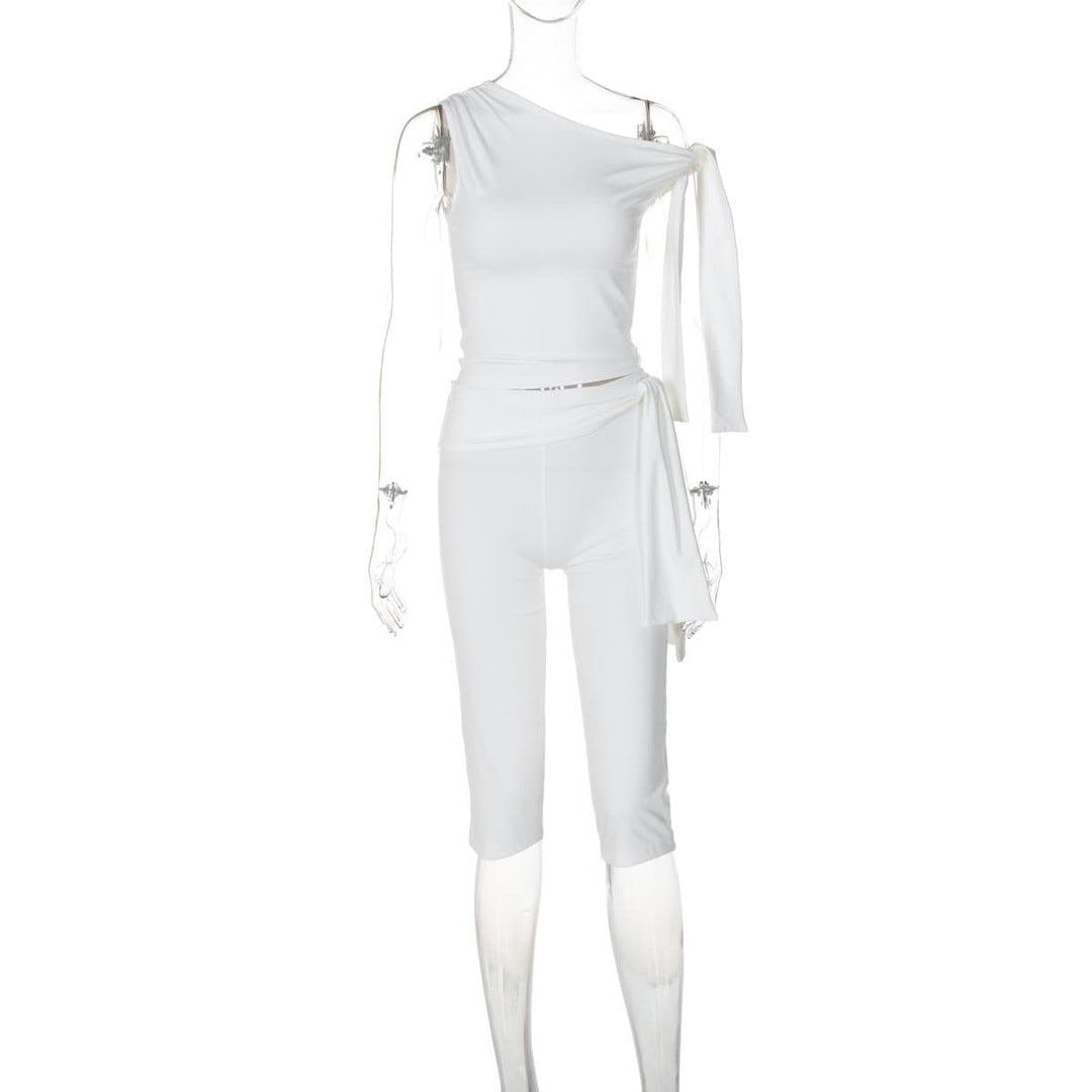 Off shoulder knotted medium rise pant set  | Festival Outfits Women