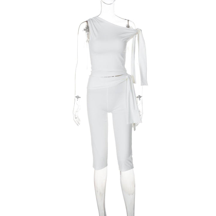 Off shoulder knotted medium rise pant set  | Festival Outfits Women