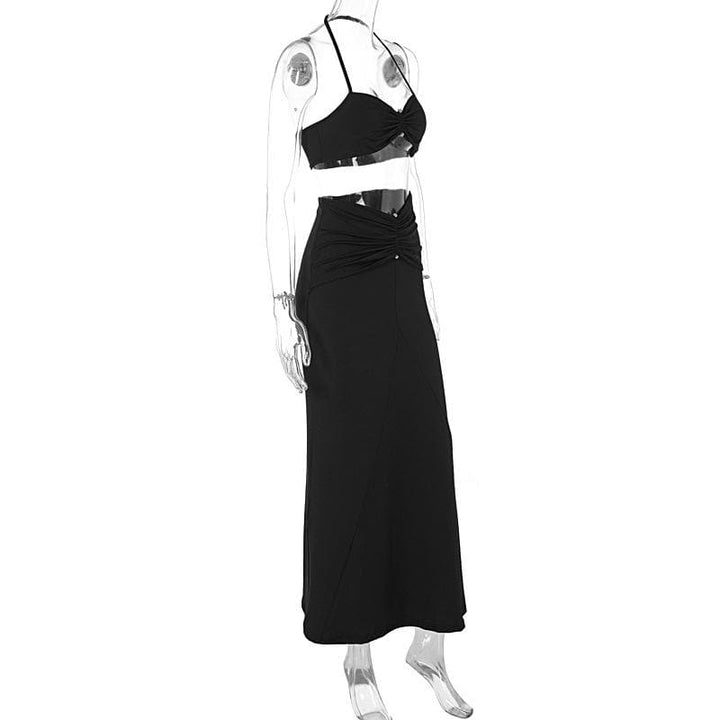 Halter sweetheart neck ruched maxi skirt set  | Festival Outfits Women