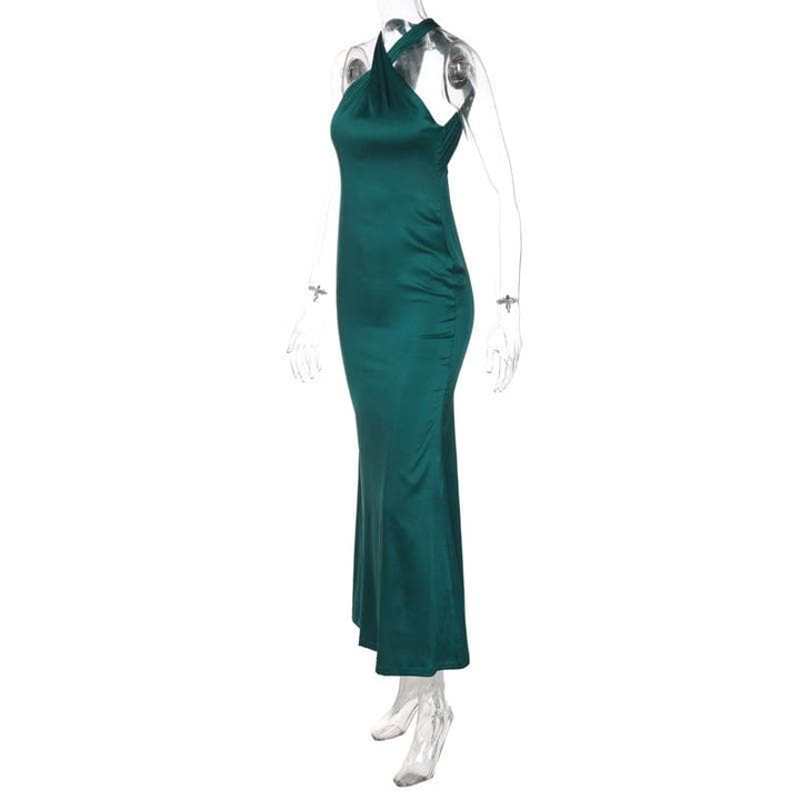 Cross front button zip-up solid maxi dress  | Festival Outfits Women