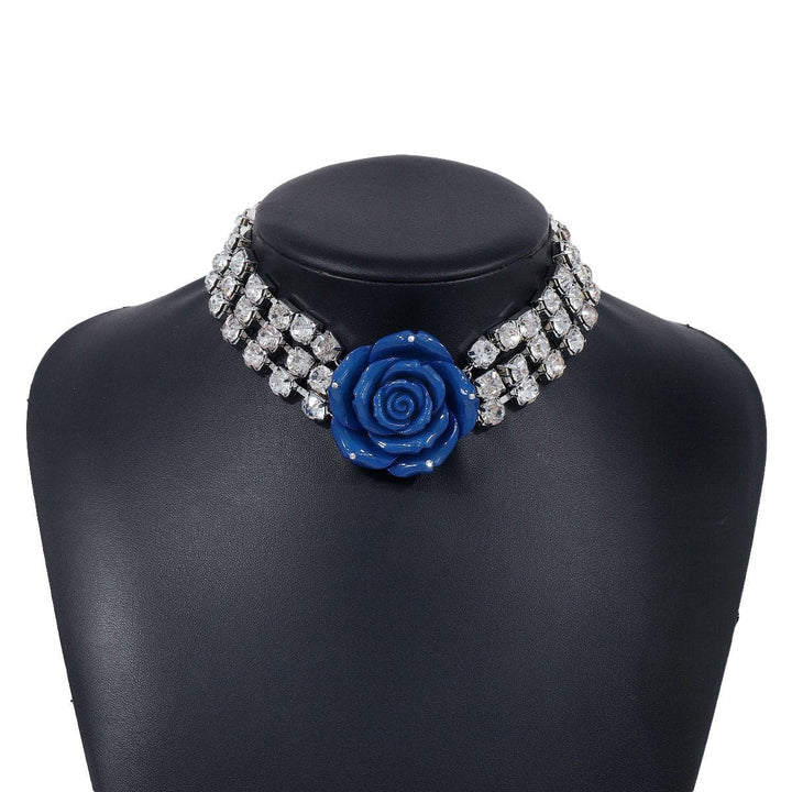 Rhinestone rose decor layered choker necklace  | Festival Outfits Women