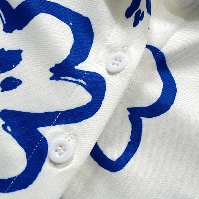 Turnover collar button contrast print long sleeve top-final-sale  | Festival Outfits Women