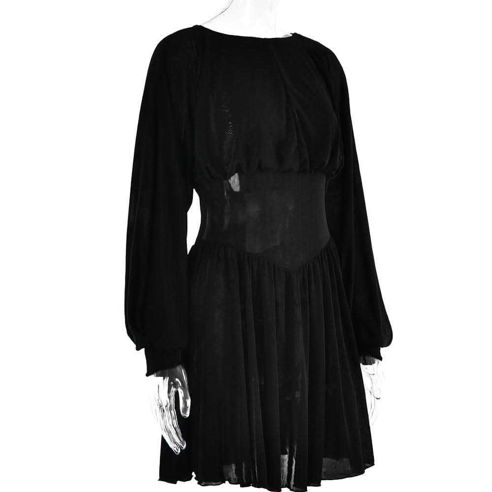 Button ruched corset solid long sleeve mini dress-final-sale  | Festival Outfits Women