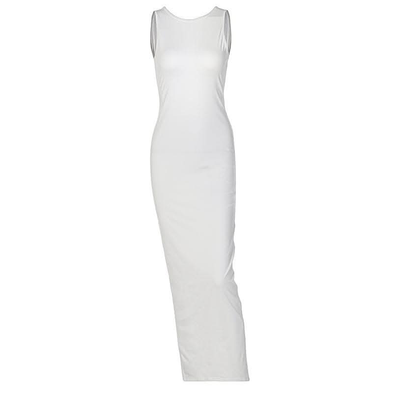 Sleeveless round neck solid backless slit midi dress-final-sale  | Festival Outfits Women