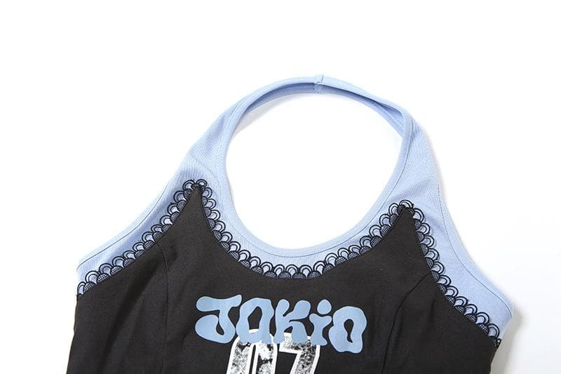 Halter lace patchwork letter pattern top-final-sale  | Festival Outfits Women
