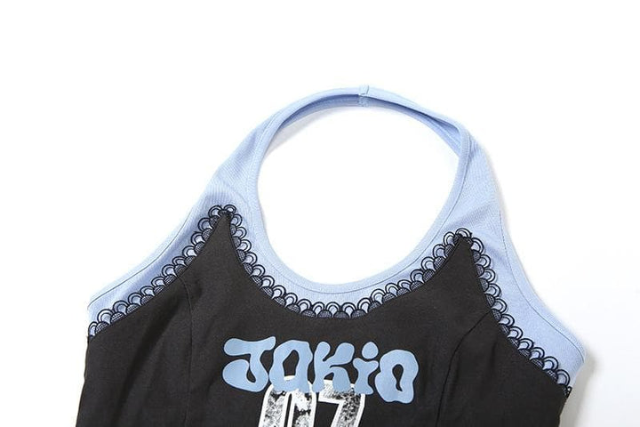 Halter lace patchwork letter pattern top-final-sale  | Festival Outfits Women