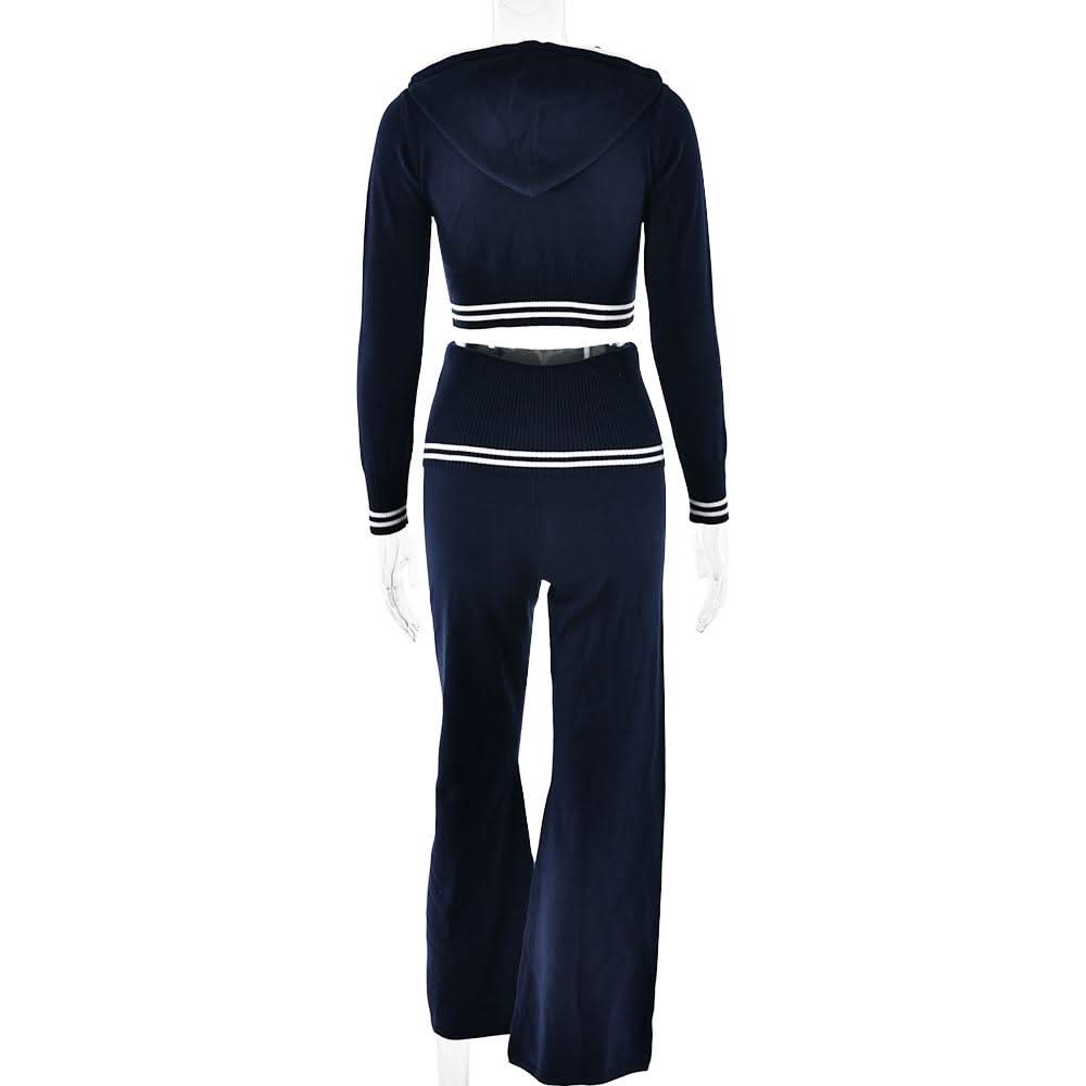 Long sleeve hoodie knitted zip-up high rise pant set  | Festival Outfits Women