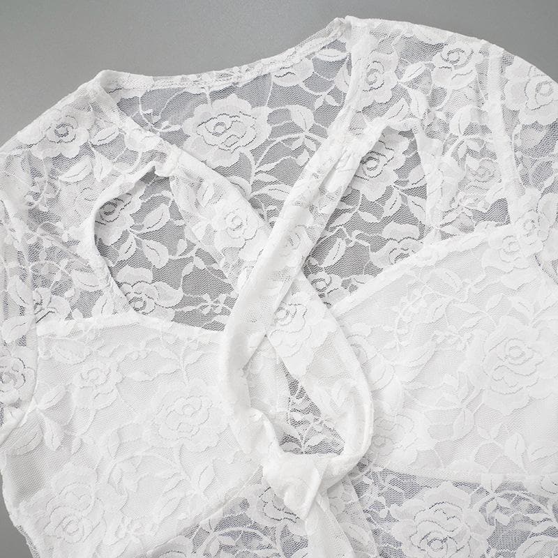 Long sleeve lace knotted crop top  | Festival Outfits Women