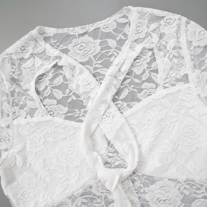 Long sleeve lace knotted crop top  | Festival Outfits Women
