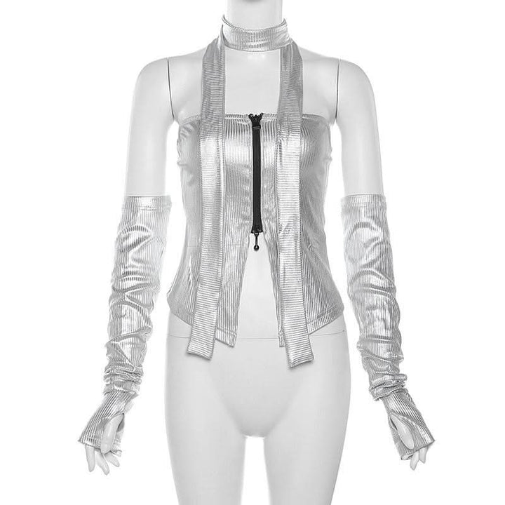 Metallic gloves zip-up tube top  | Festival Outfits Women