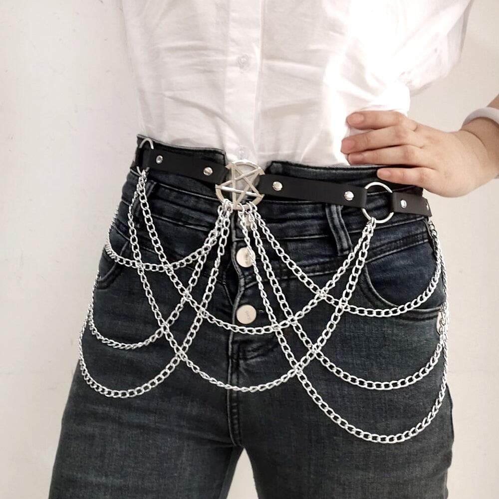 Metal chain star decor layered belt  | Festival Outfits Women