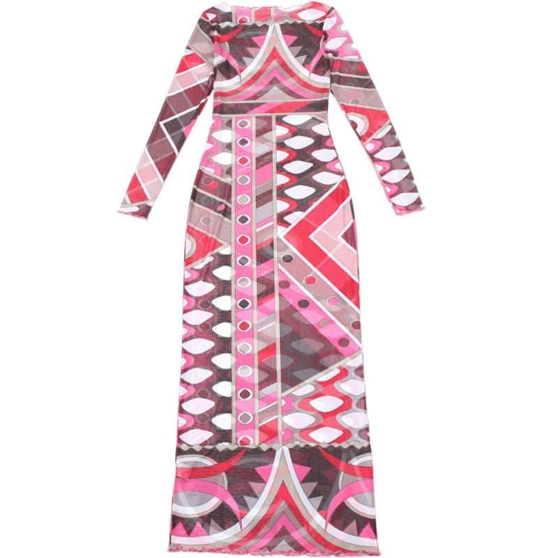 Long sleeve ruffle abstract mesh maxi dress-final-sale  | Festival Outfits Women