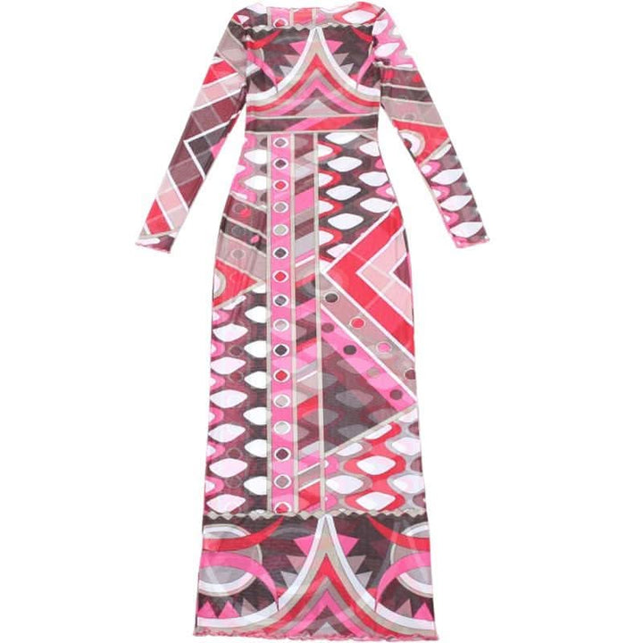 Long sleeve ruffle abstract mesh maxi dress-final-sale  | Festival Outfits Women