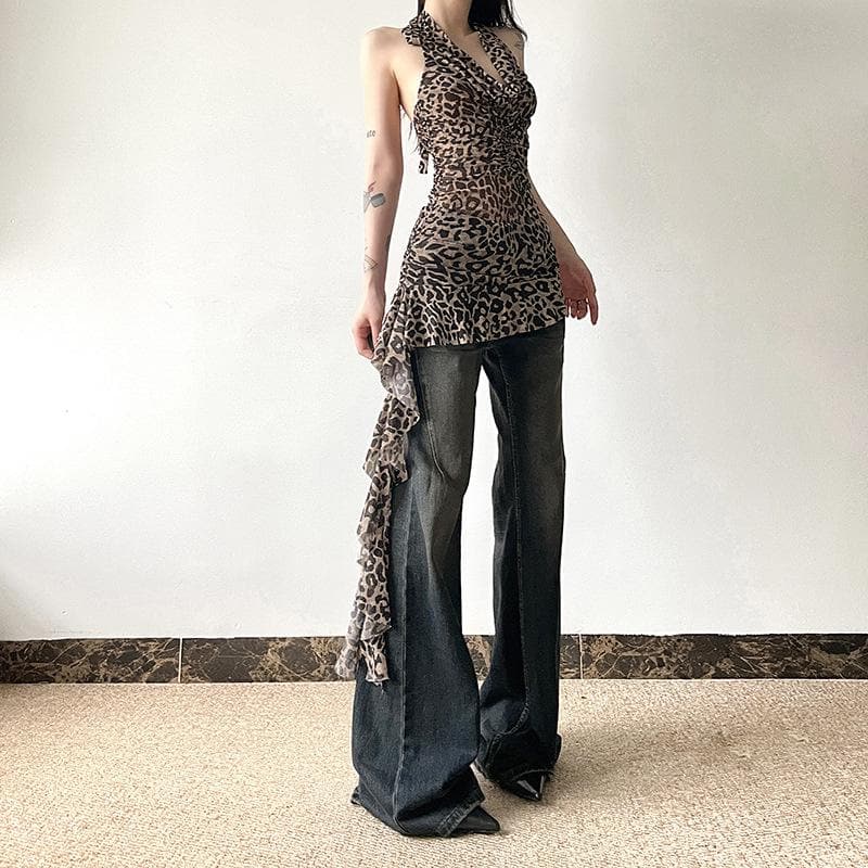 Halter leopard print backless top  | Festival Outfits Women  | Cheetah Print Top