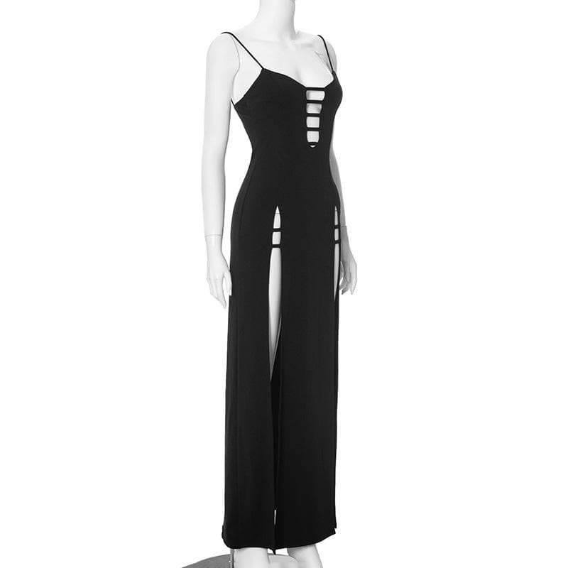 Hollow out high slit backless cami cut out maxi dress  | Festival Outfits Women
