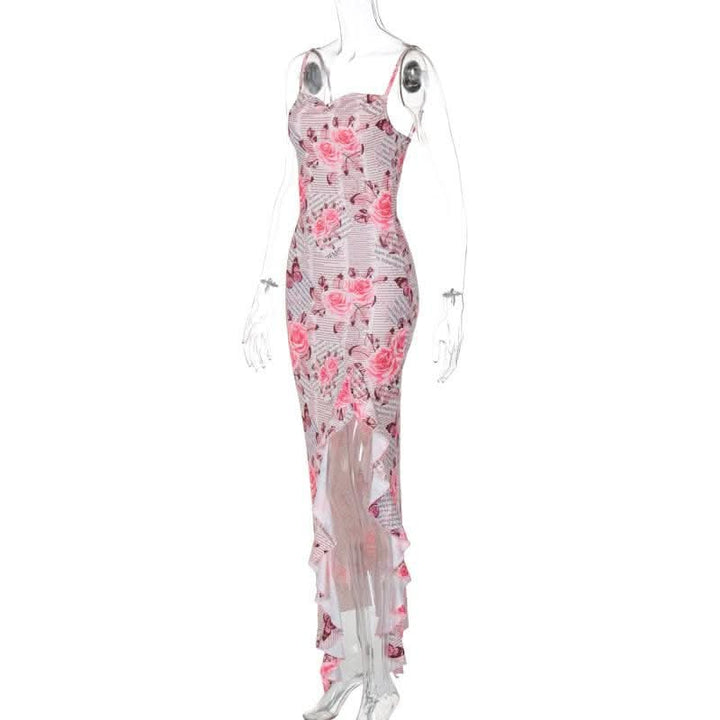 Cowl neck ruffle slit butterfly print cami maxi dress-final-sale  | Festival Outfits Women